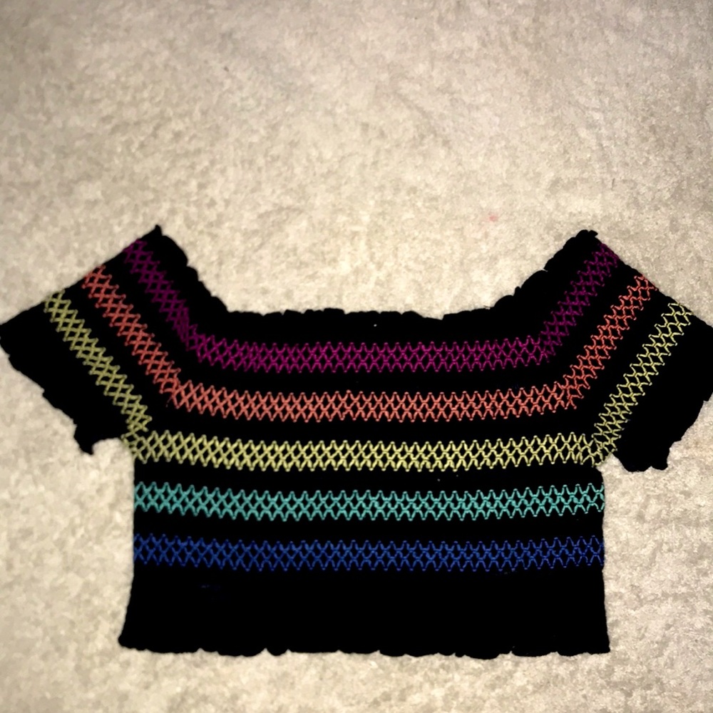 Rainbow Stretchy Off The Shoulder Crop Top 🌈